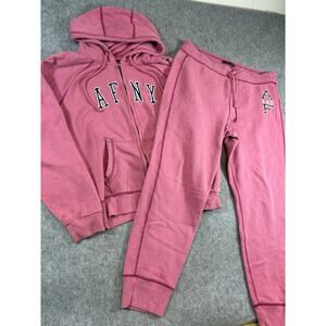 Abercrombie & Fitch Hoodie Sweatpants Set Womens Large Pink Full Zip Loungewear